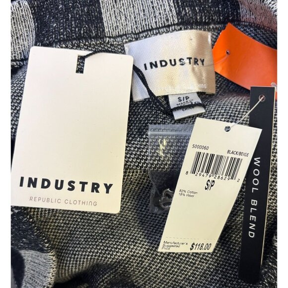 NWT Industry  Plaid Cardigan Black Beige Wool Blend S - Picture 6 of 6